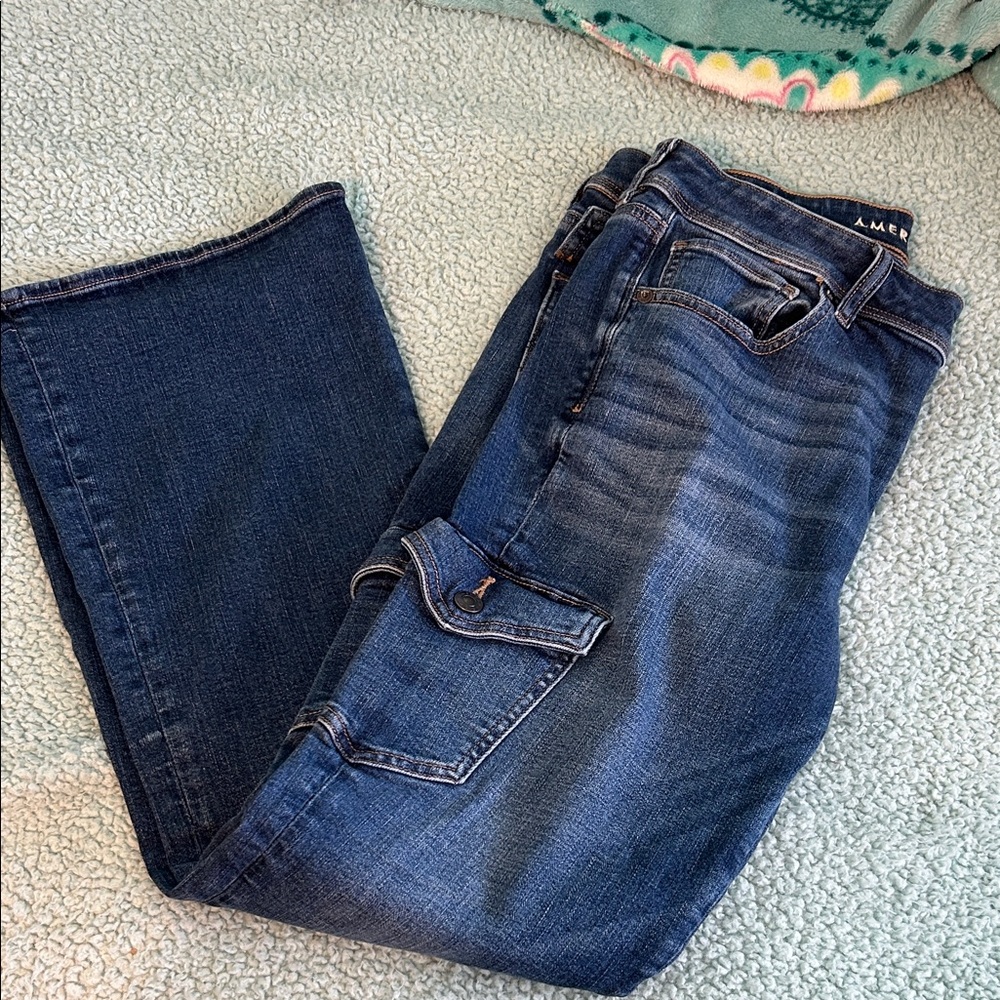 American Eagle Outfitters Deep Blue KickBoot Cut Jeans